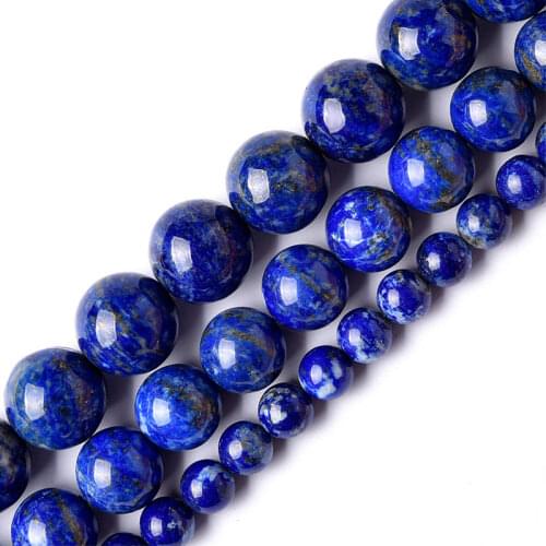 3-16mm Natural Blue Lapis Lazuli Stone Beads Round Spacer Loose DIY Beads for Jewelry Making Beads Accessories 15'' Women Gift