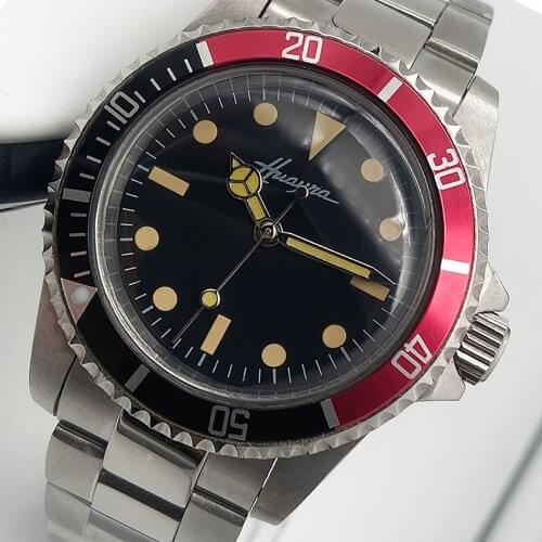 40mm Mens Watch 316L Stainless Steel Case Black Red Aluminum Bezel Luminous Hands AAA Automatic Mechanical Watch