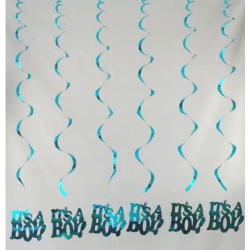 6pcs/pack Its A Boy and Its A Girl Spiral Pendant Foil Line Baby shower Decoration Gender Reveal Party Supplies Baby Blue Pink