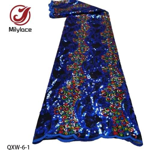 African Sequin Lace Fabric 5 Yards High Quality Organza Embroidery Lace Material Nigerian Gown Sew Fabric QXW-6