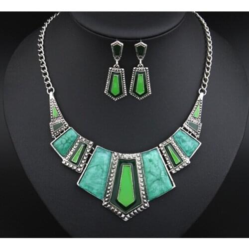 Ahmed Jewelry Punk Trendy Vintage Crystal Colorful Drip Pendants Necklaces and Earrings Jewelry Set For Woman 2015 New Gift S62