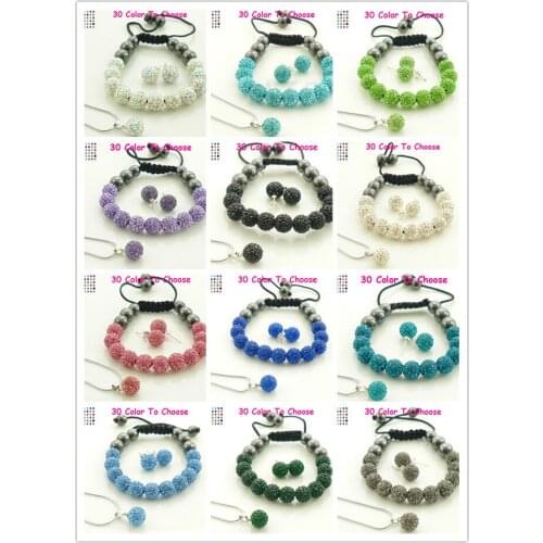 Free Gift+Free Shipping.Mix 10mm Disco Pave Ball Crystal Silver Plated crystal Set Bracelet Earring Necklace Pendant Discount