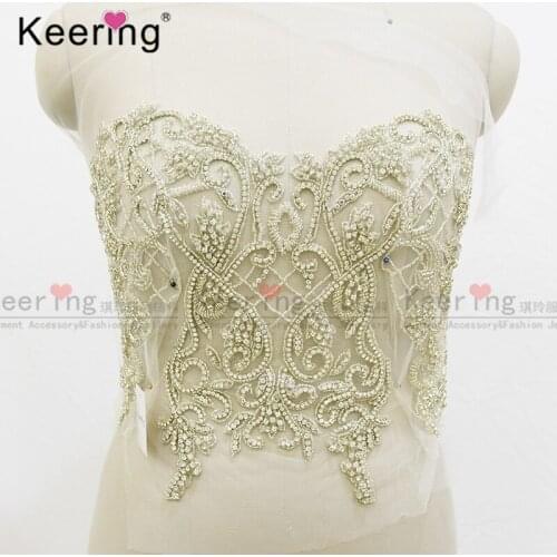 Shiny silver handmade rhinestone bodice for wedding patch WDP-043