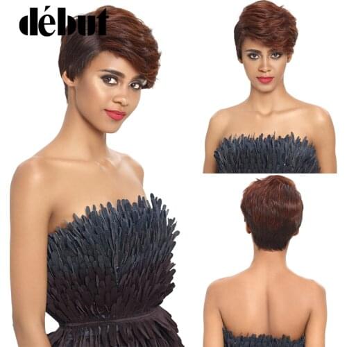 Debut Short Pixie Cut Bob Wigs Ombre Peruvian Human Hair Black Wigs Brown Color Cheap Part Lace Remy Human Hair Wigs For Women