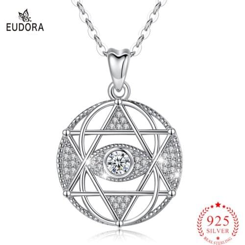 Eudora Real 925 Sterling Silver Star of David pendant Necklace Universe Necklaces with Cubic zirconia Women fine Jewelry CYD320