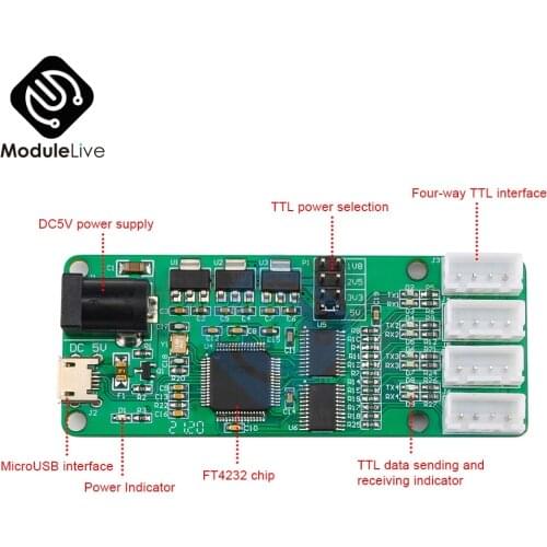 FT4232-4TTL USB TO 4 Channel TTL for Arduino Micro USB to UART TTL Module UART Serial Port Module fo Arduino DC 5V Power Supply