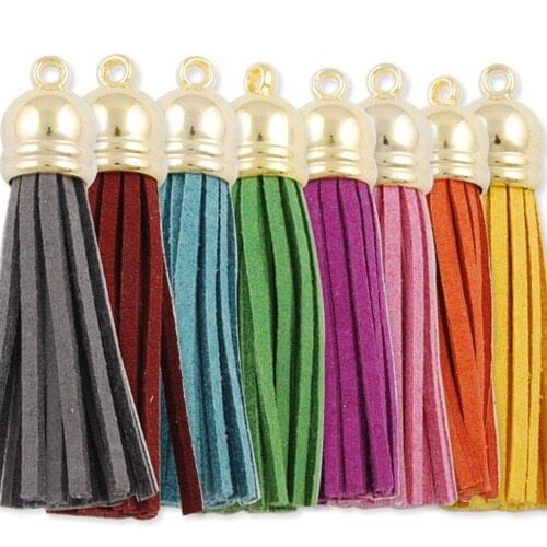 50pcs mix colors leather tassel,tassels for jewelry making,gold plated caps,handmade long tassels,5.5cm length-D1304