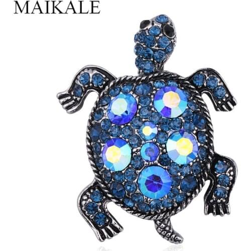 MAIKALE Rhinestone Sea Turtle Brooch Pins Crystal Tortoise Broche Animal Brooches for Women Kids Clothes Accessories Charm Gifts
