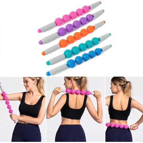 5 BallS Spiky Ball PVC Fascia Stick Face Hedgehog Ball Massage Stick Muscle Massage Stick Roller Yoga Acupressure Stick