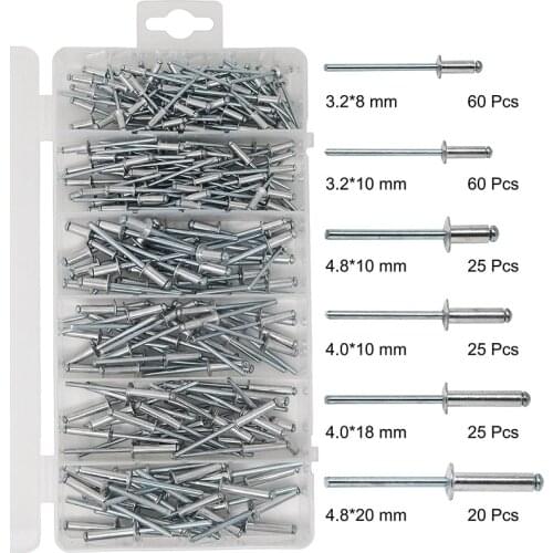 Multiple Sizes Aluminum Dome Head Blind Pop Rivets Assorted Set,215Pcs