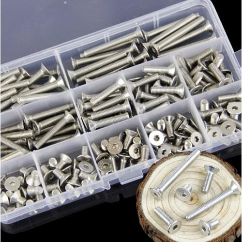 260Pcs/set M3 M4 M5 304 Stainless Steel Flat and Hexagon Socket Head Cap Screws Hex Socket Bicycle Bolts Kit
