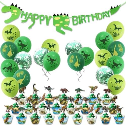 New Dinosaur Theme Party Decoration Layout Rubber Balloons Pull Flag Set Birthday Letter Banner