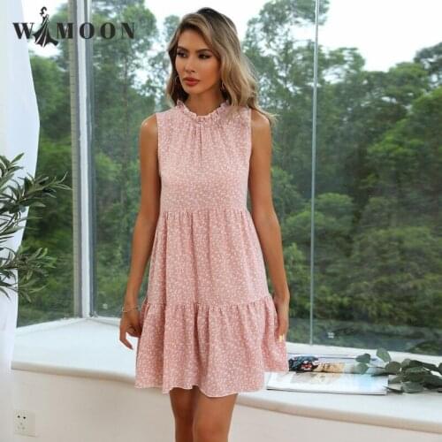 2021 Summer New Floral Suspender Dress Office Lady A-LINE Shirring Above Knee, Mini Tank O-Neck Elegance Woman Dress