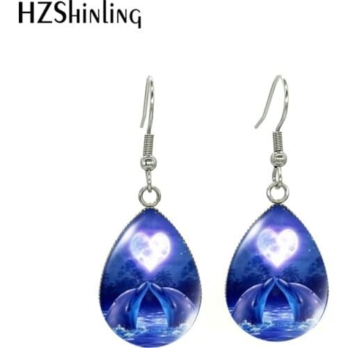 New Cute Wild Animals Dolphins Puppy Kittens Elephant Tiger Oil Paintings Tear Drop Dangles Fish Hook Earrings