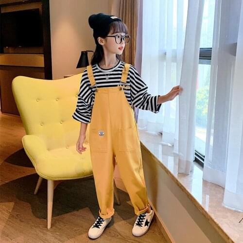 Girls Clothes Striped Shirt + overall Pants 2PCS Girl Clothing Set Autumn Winter ChildrenS School Clothes 6 8 10 12 13 14 Year