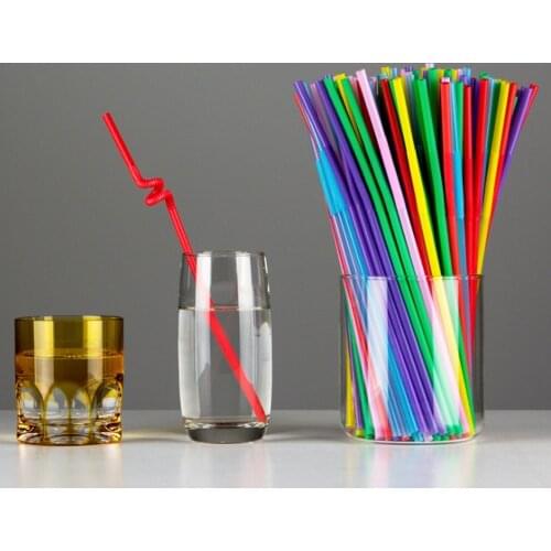 200/100 PCS Disposable Straws Flexible Plastic Straws Striped Multi Colored Rainbow Drinking Straws Bendy Straw Bar Accessories