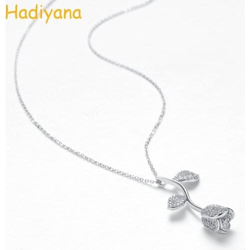 HADIYANA Natural Rose Initial Necklace Beauty Stones Beast Brand Movie Designer Fashion Women Accessories Necklace With Cz XL089