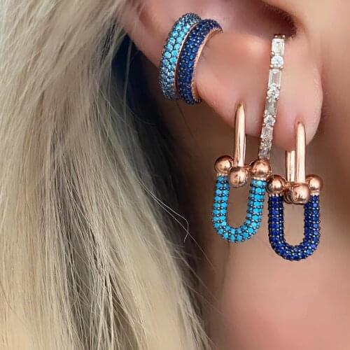 Rainbow Colorful Neon Enamel Micro Pave White Green Red Black Cubic Zirconia CZ Charm Gold Color Retangle Hoop Earring