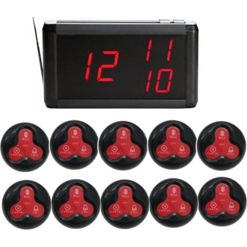 Restaurant Equipments 1 Host LED Screen Digital Display Receiver + 10 Colourful Call Buttons For Cafe Hookah Customer