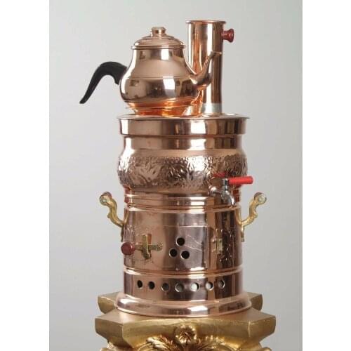 Turkish Arabic Copper Handcraft Wood/Coal Samovar Handmade Camp Stove Teapot Camping Samovar Tea Kettle Water Heater 5L