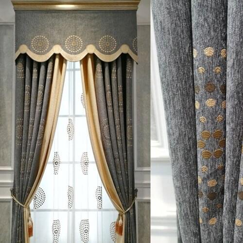 Chenille European curtain cloth sitting room hollow jacquard finished bedroom bay window floor screen curtain curtain blackout