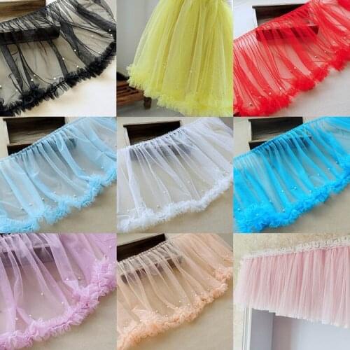 35CM wide Modern Tulle 3D Lace Bridal Applique Glitter Beads Ruffle Trim Wedding Dress Clothing Sewing Guipure Supplies