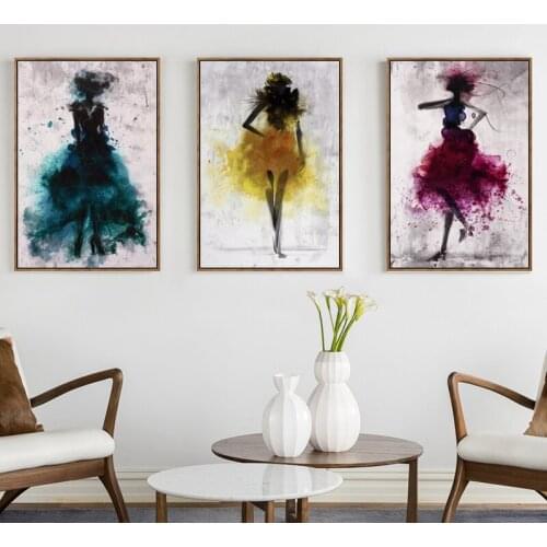 Modern Dance Dress Girl Watercolor Abstract Canvas Painting Wall Art Print Poster Picture Decoration Modern Home Wall Sticker