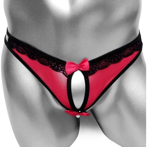 Open Crotch Sissy Panties Thong With Bowknot Sexy Lingerie Cute Lovely Mens G String Underwear Bikini Underpants