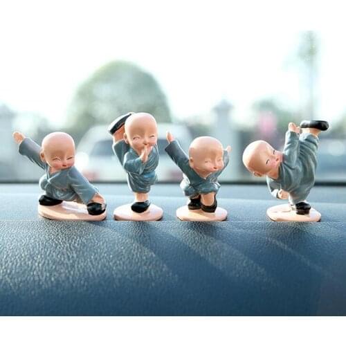 MR TEA 4pcs/set Car Ornaments Resin Monks Buddha Figurine Automobile Decoration Kung Fu Doll Auto Interior Dashboard Charms