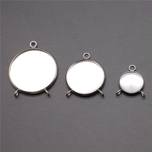 WYSIWYG 10pcs Fit 25mm 20mm 12mm Glass Cabochon Stainless Steel Material 3 Holes Connector Base Setting Jewelry Making