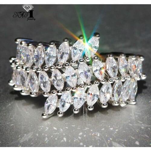 YaYI Jewelry Princess Cut 7.5 CT White Zircon Silver Color Engagement Rings wedding Heart Rings Girls Party Rings Gifts