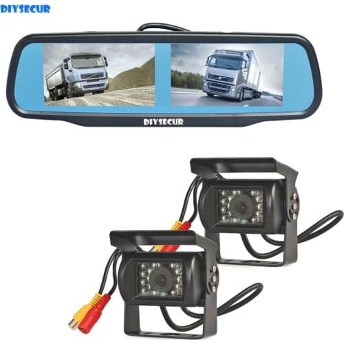 DIYSECUR Dual 4.3" Screen Display Rear View Car Mirror Monitor + IR CCD Waterproof Car Rear View Backup Car Truck Bus Camera