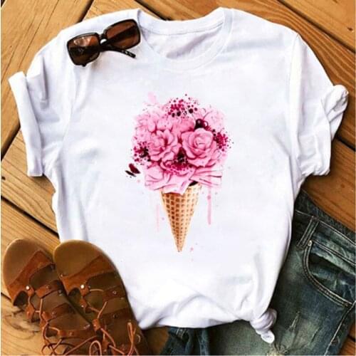 Ladies fashion T-shirt female summer leisure three links Harajuku Korean graphic tops new kawaii short-sleeved female T-shirt