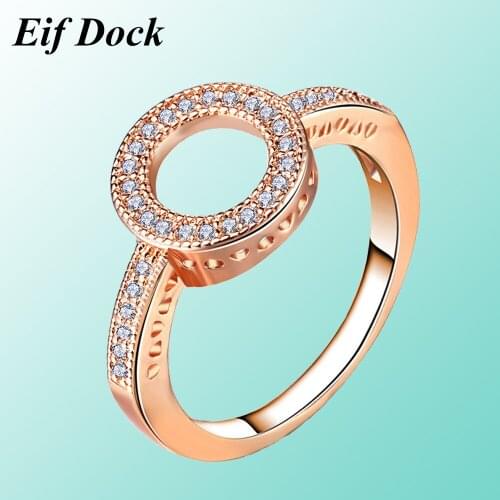 Eif Dock Cubic Zirconia Ring For Women Summer Circle Personality Sweet Gift Rose Gold Color Fashion Party Christmas Jewelry Gift