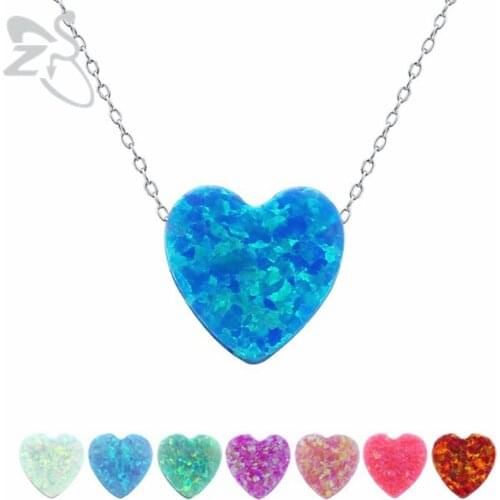 Opal Pendant Necklace for Women Girls 925 Sterling Silver Chain Choker Necklaces 8 Colors Heart Pendants Necklace Women