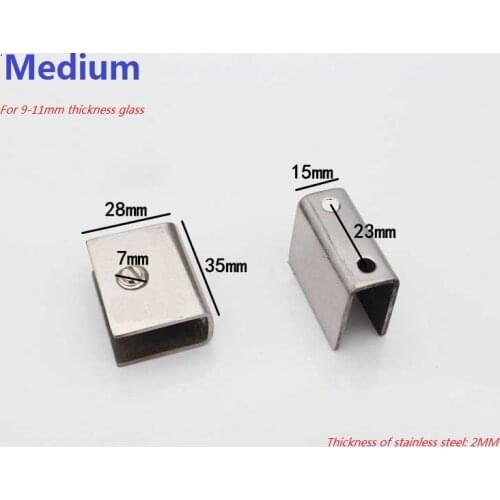 10PCS/LOT Square design Medium Stainless Steel 9-11mm Glass Shelf Brackets Clamps Clips Support With Screws 4sizes