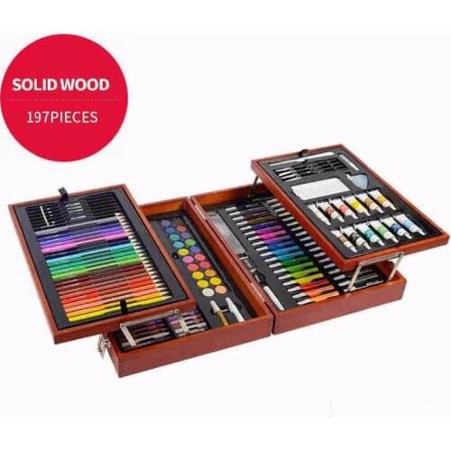 197 Piecs/set for Sketching and Drawing with Wood Case Color Pen Crayons Art Painting Set for Kids Children Drawing Tools