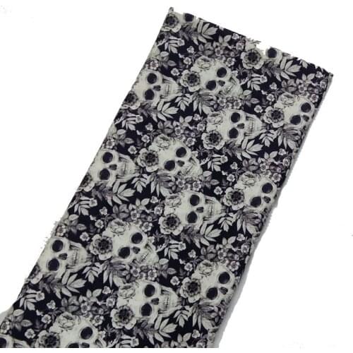 Brand New Black White Flower Skull Printed Cotton Fabric 45x105cm Floral Skull Fabric Patchwork Cloth Dress Home Decoration