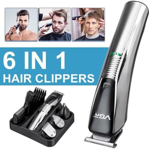 6-IN-1 USB Charging Rechargeable Waterproof Hair Beard Trimmer for Men Hair Cordless Clippers Hair Nose Trimmer Haircut Kits