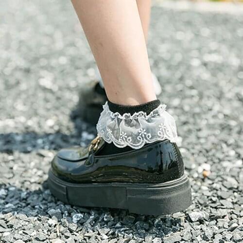 1Pair White Lace Dancing Socks Breathable Crew Socks For Girl Women Nice Gift Japanese Style 2Colors Female Sox