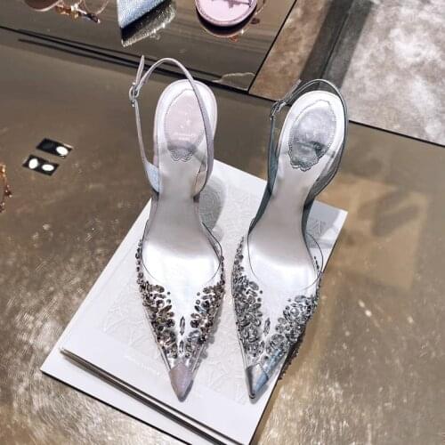 Small transparent sandals 2021 summer new Baotou rhinestone stiletto high-heeled fashion banquet dress female bride wedding shoe