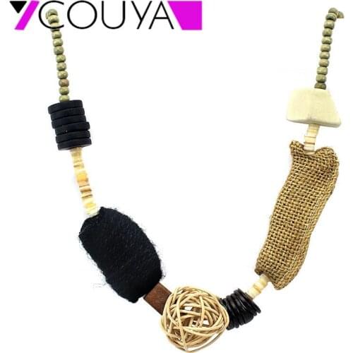 COUYA 2018 Strand Vintage Ethnic Necklace Sweater Long Skirt Chain Wood Branch Woven Ball Bead Chain Jewelry For Women
