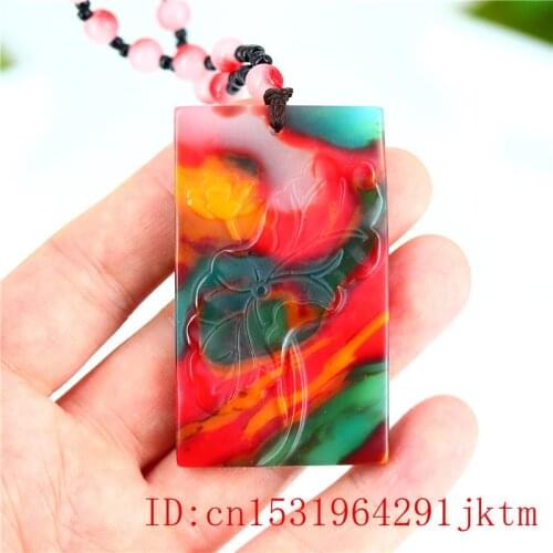 Colour Jade Lotus Pendant Necklace Jadeite Women Men Chinese Carved for Jewelry Fashion Charm Natural Amulet Gifts