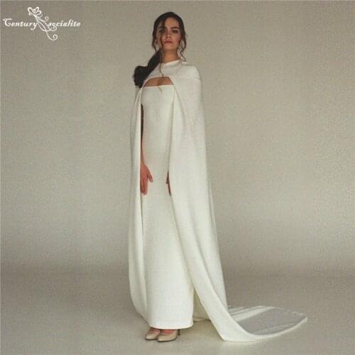 Elegant Wedding Dresses for Women with Cape 2021 Simple Sheath Long Bridal Gowns Bride Dress Vestido De Noiva
