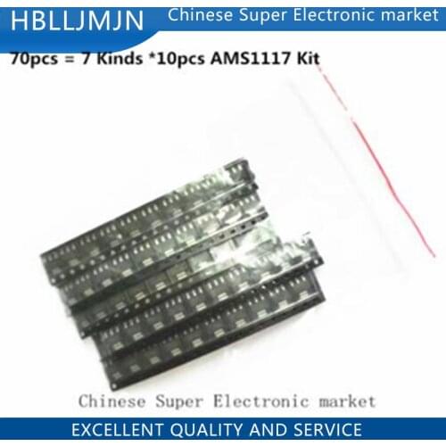 70pcs AMS1117 Voltage Regulator Kit 1.2V/1.5V/1.8V/2.5V/3.3V/5.0V/ADJ 1117 7 values Each 10PCS