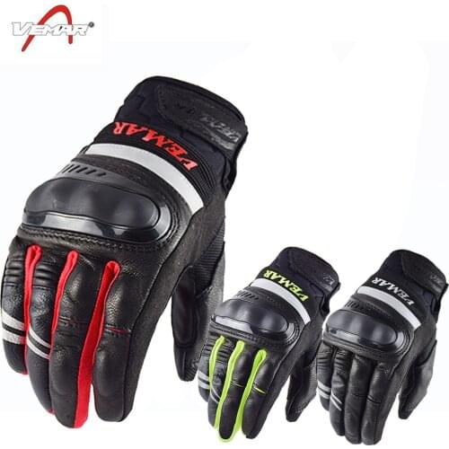 VEMAR Leather Motorcycle Gloves Touch Screen guantes moto luvas Racing Full Finger Gloves Reflective Protect Cycling guanti moto