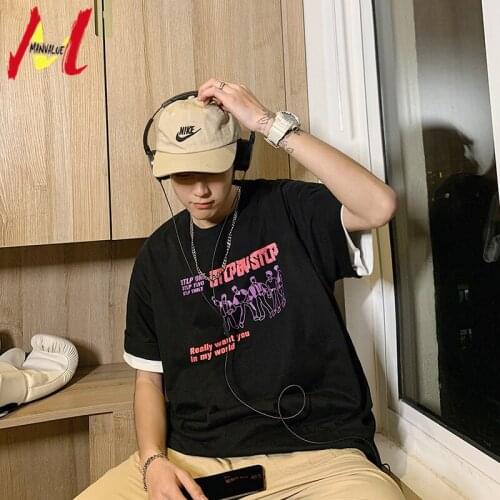 MANVALUE Summer Loose and Comfortable Tees Young Teenagers Fashion Short-sleeved Mens Sympathetic Figure Printing T-Shirts