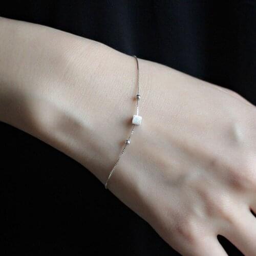 Minimalism Silvery Bracelet Fashion Wire Drawing Small Square Bead Charm Jewelry For Women Party Wrist Chain Cute Birthday Gifts