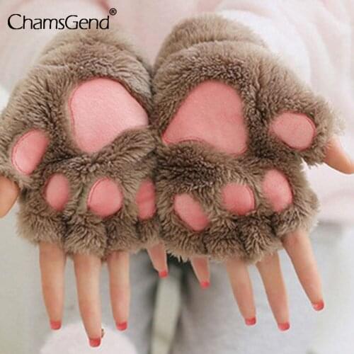 Women Cute Cat Claw Paw Plush Mittens Warm Soft Plush Short Fingerless Fluffy Bear Gloves Gloves Christmas Halloween Gifts