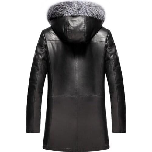 Winter Genuine Leather Jacket Real Fox Liner Sheepskin Coat for Men Hooded Natural Fur Coats and Jackets KJ1365